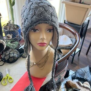 Gray Knit Winter Hat with Ear Flaps